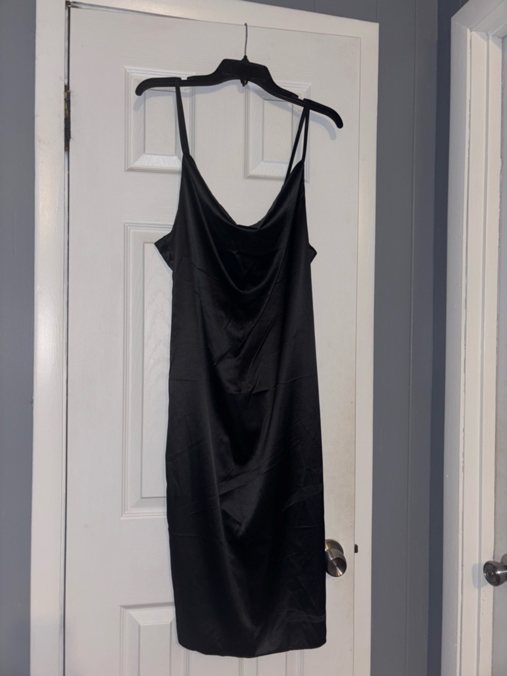 Black Satin Slip Dress with Cowl Neck
